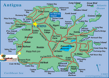 Map of Antigua - Location for Tropical Rentals